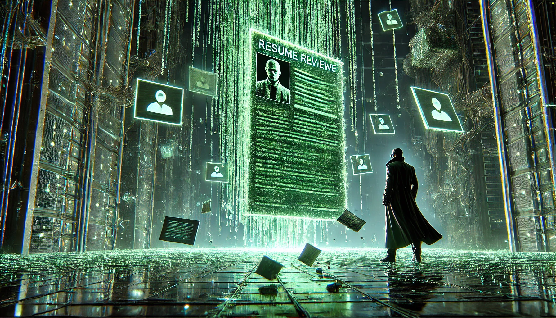 Neo sees a resume through the lends of the matrix